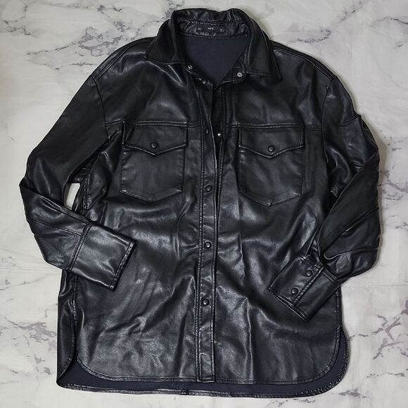 Mango Jackets & Blazers - Mango Black Faux Leather Shirt Jacket